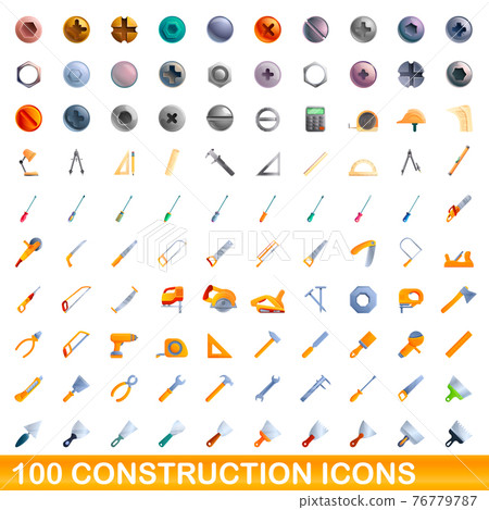 100 construction icons set, cartoon style 100 construction icons set, cartoon style 76779787