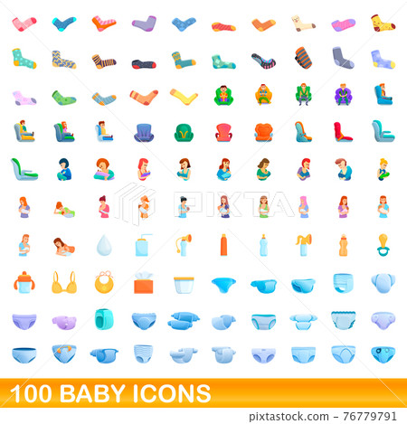 100 baby icons set, cartoon style 100 baby icons set, cartoon style 76779791