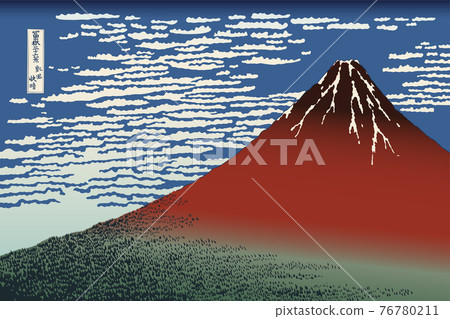 Ukiyo-e line art color Thirty-six Views of Tomitake Fine Wind, Clear Morning Katsushika Hokusai Vector Illustration Ukiyo-e line art color Thirty-six Views of Tomitake Fine Wind, Clear Morning Katsushika Hokusai Vector Illustration 76780211