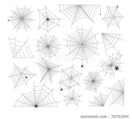 Cobweb and spider Halloween scary element set 76782645