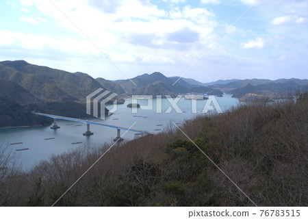[Setonaikai National Park] Katagami Bay and Okayama Blue Line Katagami Ohashi and early spring scenery seen from Yudachiukeyama Bizen City, Okayama Prefecture 76783515