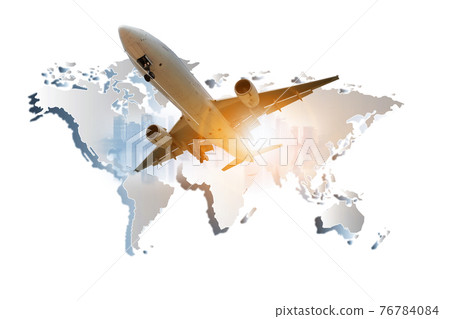 Big white airplane is flying over the clouds with colorful sky at sunset for Business trip with Commercial plane, Transportation, import-export and logistics, Travel concept , Airplane is flying for 76784084