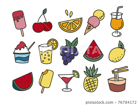 Illustration of summer food and drink with color lines 76784172