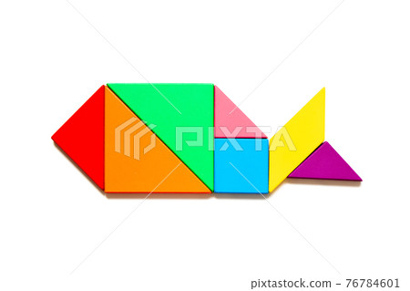 Color tangram puzzle in fish shape on white background 76784601
