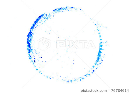 Blue color ink in round shape textured background as stamp or frame with copy space 76784614