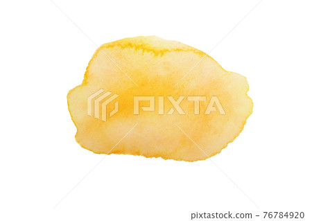 Yellow spot on watercolor paper, ink drop on white background. Yellow spot on watercolor paper, ink drop on white background. 76784920
