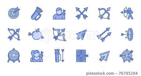 Archery icons set, outline style Archery icons set, outline style 76785284