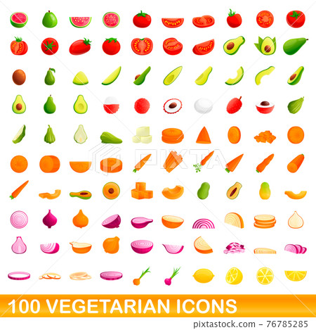 100 vegetarian icons set, cartoon style 100 vegetarian icons set, cartoon style 76785285