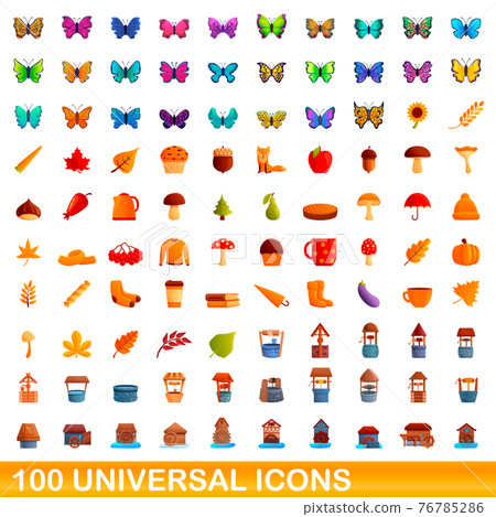 100 universal icons set, cartoon style 100 universal icons set, cartoon style 76785286