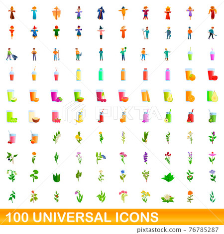 100 universal icons set, cartoon style 100 universal icons set, cartoon style 76785287