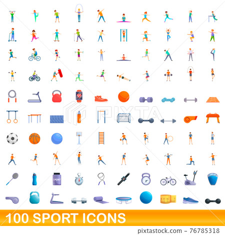 100 sport icons set, cartoon style 100 sport icons set, cartoon style 76785318