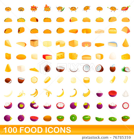 100 food icons set, cartoon style 100 food icons set, cartoon style 76785359