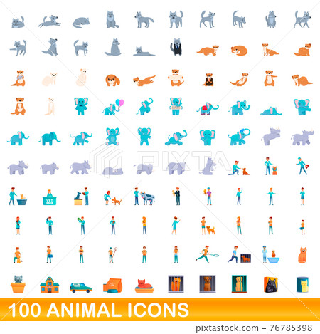 100 animal icons set, cartoon style 100 animal icons set, cartoon style 76785398