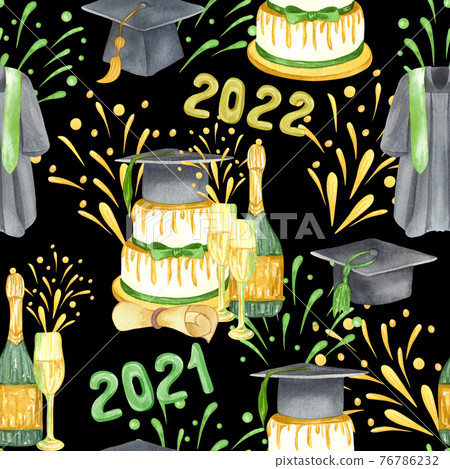 Graduation seamless pattern. graduation cap, flowers and stack of books. Hand drawn school supplies background Graduation seamless pattern. graduation cap, flowers and stack of books. Hand drawn school supplies background 76786232