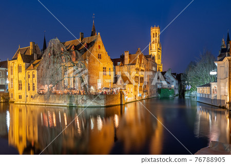 Bruges, Belgium Night Scene 76788905