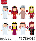 Kids in different traditional costumes (Bahrain, Oman, Qatar, Jordan) 76789043