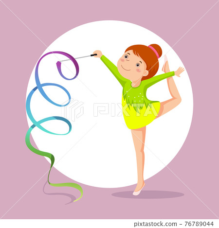 Little girl gymnast performing with ribbon 76789044