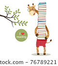 Cartoon giraffe holding a pile of books 76789221