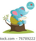 Cartoon elephant reading a book 76789222