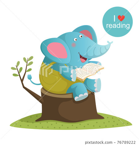 Cartoon elephant reading a book 76789222