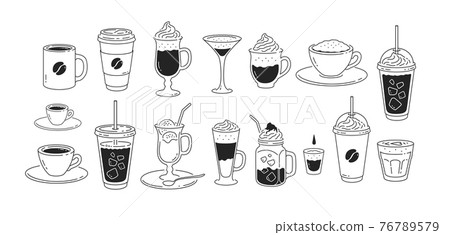 Line art illustration set of coffee cups Line art illustration set of coffee cups 76789579