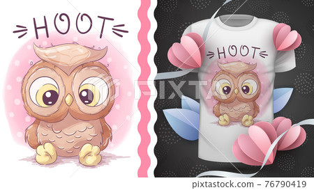 Childish cartoon character animal bird owl - idea for print t-shirt 76790419