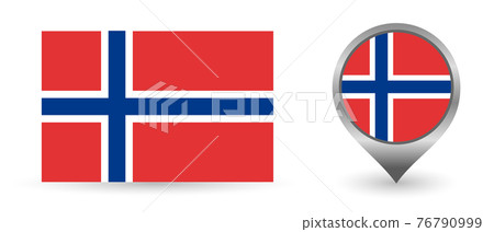 Vector flag Norwegian. Location point with flag Norway inside. 76790999