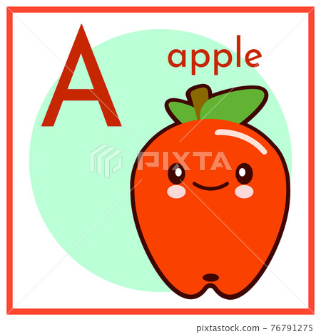Cartoon Fruit Alphabet Flashcard. A is for Apple. Flat vector illustration 76791275