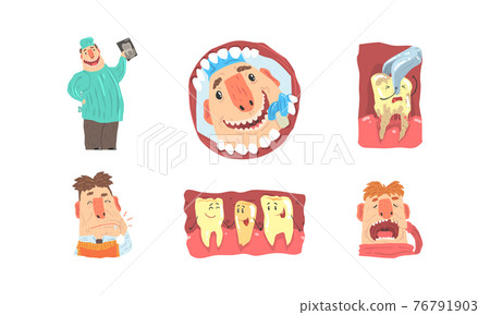 Stomatology, Dentistry Concept, Doctor Treating Patient with Carious Teeth Set, Cavity Protection Cartoon Vector Illustration Stomatology, Dentistry Concept, Doctor Treating Patient with Carious Teeth Set, Cavity Protection Cartoon Vector Illustration 76791903