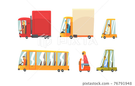 Set of Different Vehicles, Car, Truck, Bus, Scooter Cartoon Vector Illustration 76791948