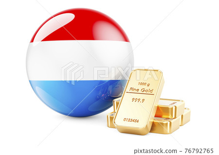 Golden ingots with Luxembourgish flag. Foreign-exchange reserves of Luxembourg concept. 3D rendering Golden ingots with Luxembourgish flag. Foreign-exchange reserves of Luxembourg concept. 3D rendering 76792765