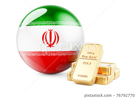 Golden ingots with Iranian flag. Foreign-exchange reserves of Iran concept. 3D rendering Golden ingots with Iranian flag. Foreign-exchange reserves of Iran concept. 3D rendering 76792770
