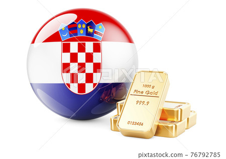 Golden ingots with Croatian flag. Foreign-exchange reserves of Croatia concept. 3D rendering 76792785