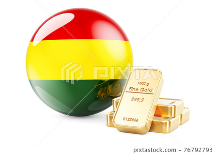 Golden ingots with Bolivian flag. Foreign-exchange reserves of Bolivia concept. 3D rendering Golden ingots with Bolivian flag. Foreign-exchange reserves of Bolivia concept. 3D rendering 76792793