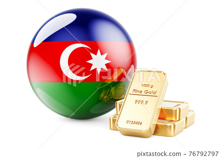 Golden ingots with Azerbaijani flag. Foreign-exchange reserves of Azerbaijan concept. 3D rendering Golden ingots with Azerbaijani flag. Foreign-exchange reserves of Azerbaijan concept. 3D rendering 76792797