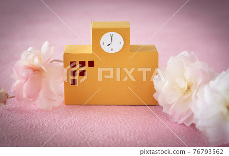 School building and cherry blossoms enrollment Spring school enrollment graduation graduation 76793562