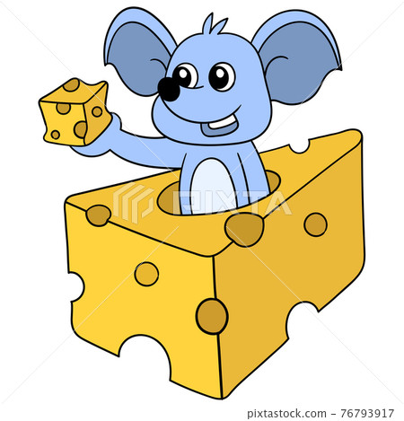 the mouse beast is enjoying a large slice of cheese, doodle icon image kawaii 76793917