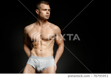 Strong Stripped Muscle Male Model White Underwear White Isolated