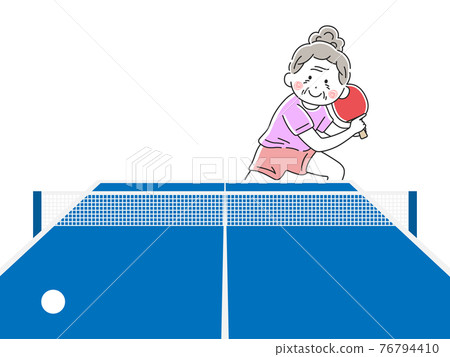 Illustration of an elderly woman playing table tennis Illustration of an elderly woman playing table tennis 76794410