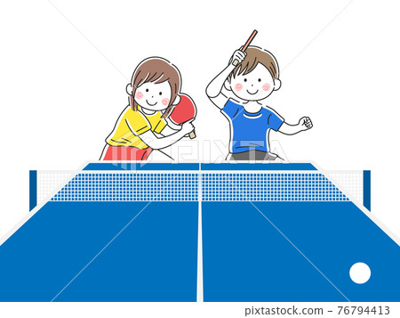 Illustration of mixed doubles of table tennis 76794413