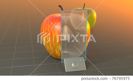 Apple scanner, fruit quality x-ray inspection device, technologies of future concept illustration, 3D rendering Apple scanner, fruit quality x-ray inspection device, technologies of future concept illustration, 3D rendering 76795975