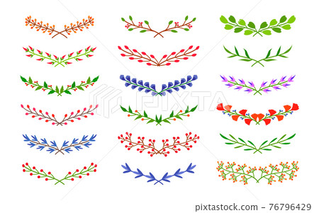 Colored semicircular tree branch border set vector Colored semicircular tree branch border set vector 76796429