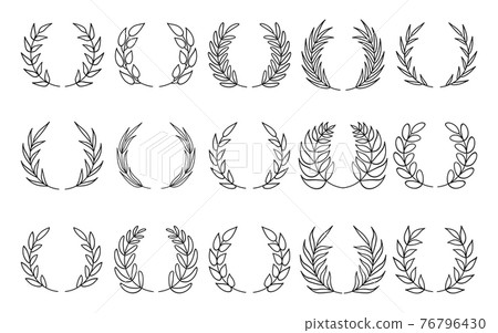 Back line circular laurel branch wreath set vector Back line circular laurel branch wreath set vector 76796430
