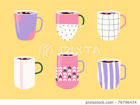 Ceramic cup hot tea coffee art ornament set vector Ceramic cup hot tea coffee art ornament set vector 76796434