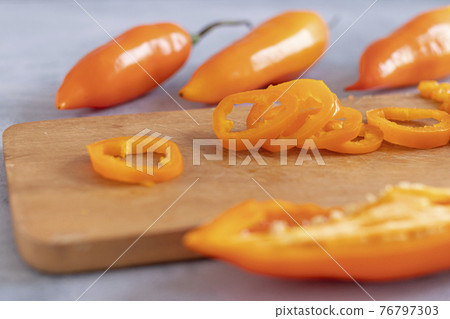Peruvian yellow pepper. Yellow pepper used in Peruvian cuisine. Peruvian yellow pepper. Yellow pepper used in Peruvian cuisine. 76797303