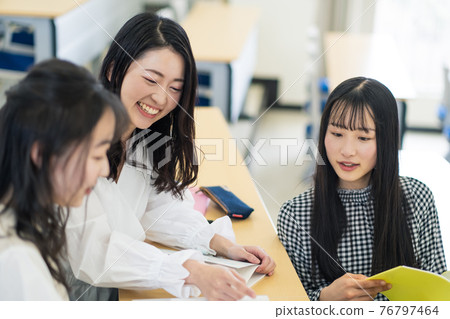 College students chatting in the lecture room College students chatting in the lecture room 76797464
