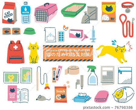 Cat disaster prevention goods illustration set 76798386