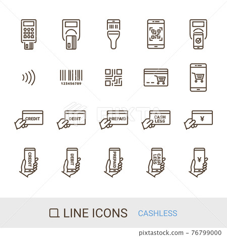 EC site icon Shopping guide Cashless payment line icon EC site icon Shopping guide Cashless payment line icon 76799000