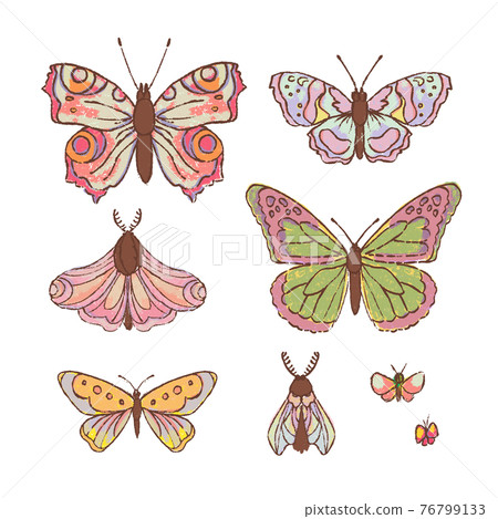 HAND DRAWN BUTTERFLY Cute Cartoon Tropical Insect Clip Art Vector Illustration Set For Print HAND DRAWN BUTTERFLY Cute Cartoon Tropical Insect Clip Art Vector Illustration Set For Print 76799133