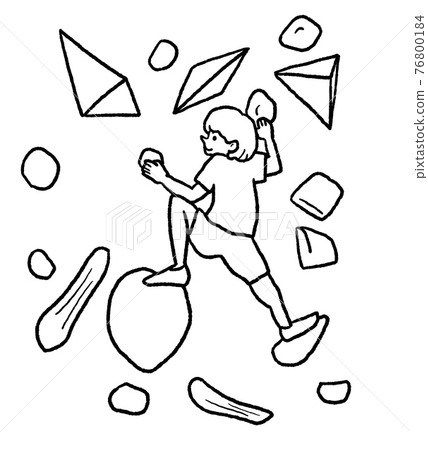 Line drawing illustration of a woman doing bouldering Line drawing illustration of a woman doing bouldering 76800184
